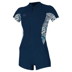 Oneill Neoprenanzug Wms Bahia Front Zip S/S Spring 2/1 Damen Shorty FRNVY/CRISFLOR/CRISFLOR 2023
